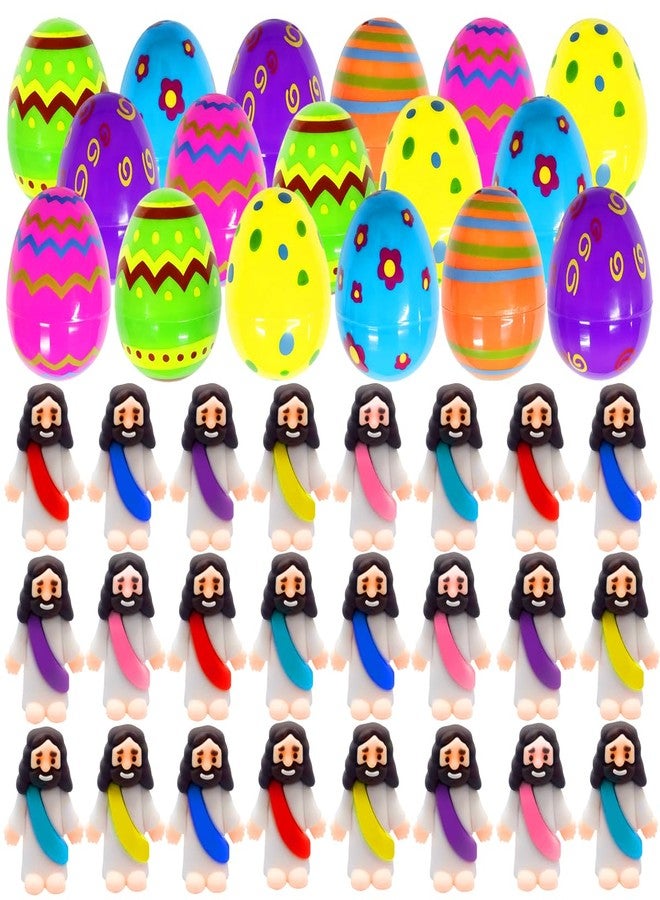 Cherislpy 24 Pcs Prefilled Easter Eggs with Mini Jesus Figurines Resin Toys Great for Kids Girls Boys Toddlers Easter Egg Hunt Fillers Easter Basket Stuffers Party Favors Gifts - Image 1